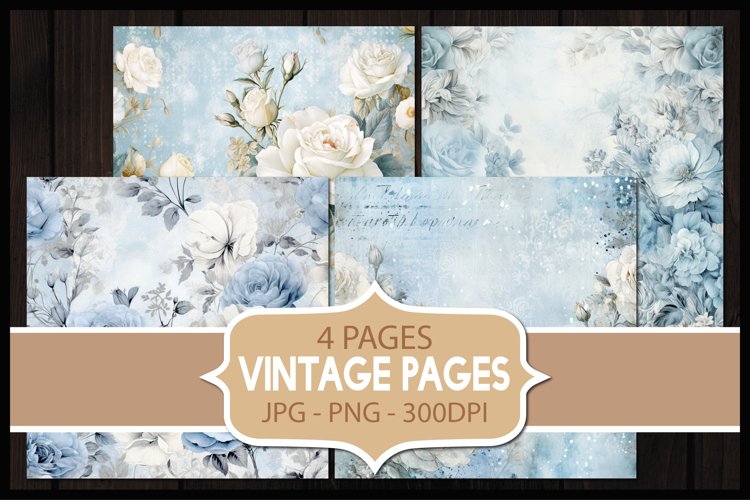 4 Vintage Roses Flower Digital Papers I Junk Journal Pag