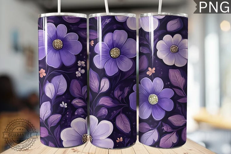 Purple Floral Tumbler Wrap - High Quality 300 Dpi