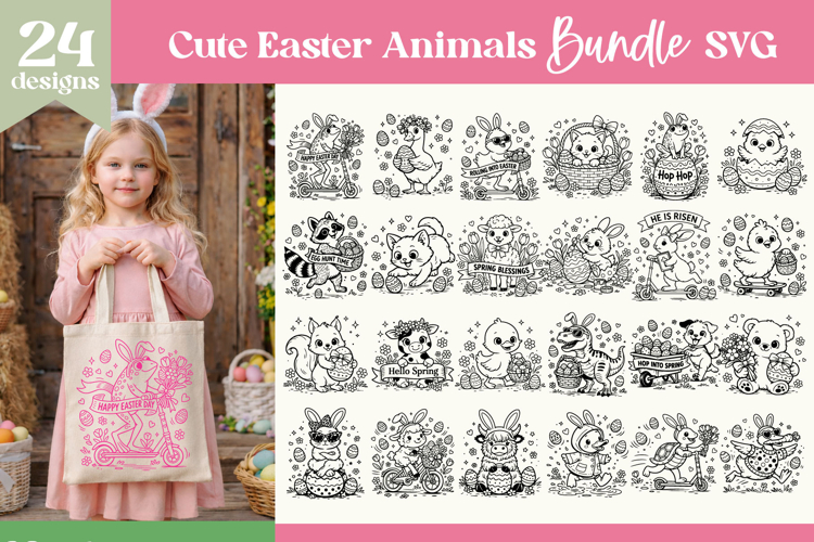 Cute Easter Animals SVG Bundle | Easter Tote Bag Sublimation