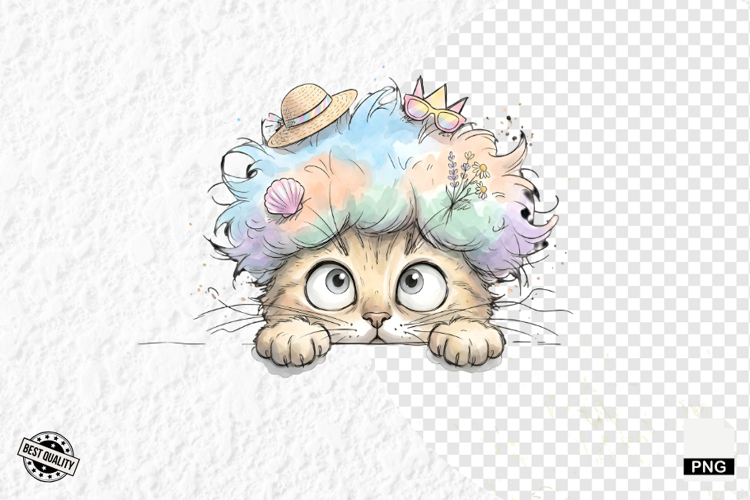 Summer Cat Peeking Clipart