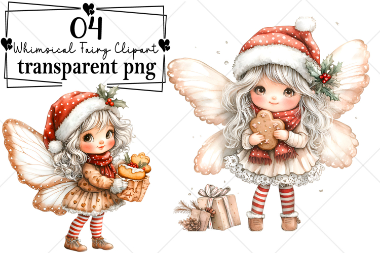 Christmas Whimsical Fairy Clipart Watercolor PNG