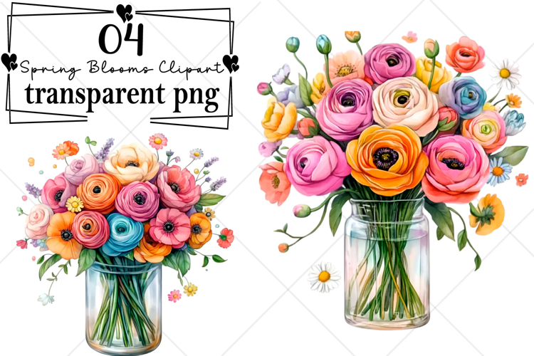 Spring Blooms Clipart Watercolor PNG