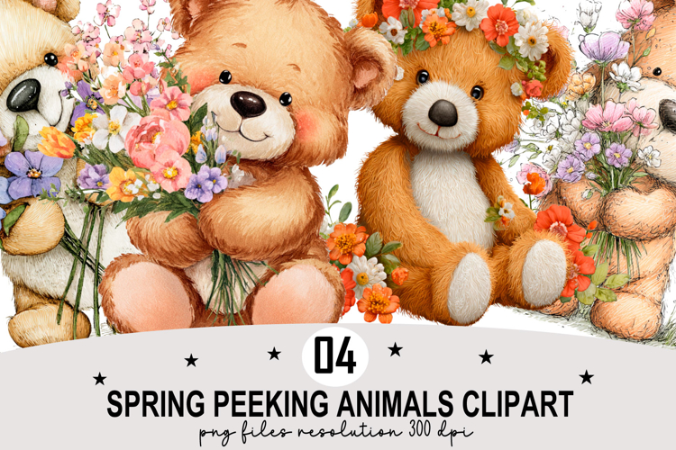 Whimsical Spring Peeking Animals Clipart Watercolor png