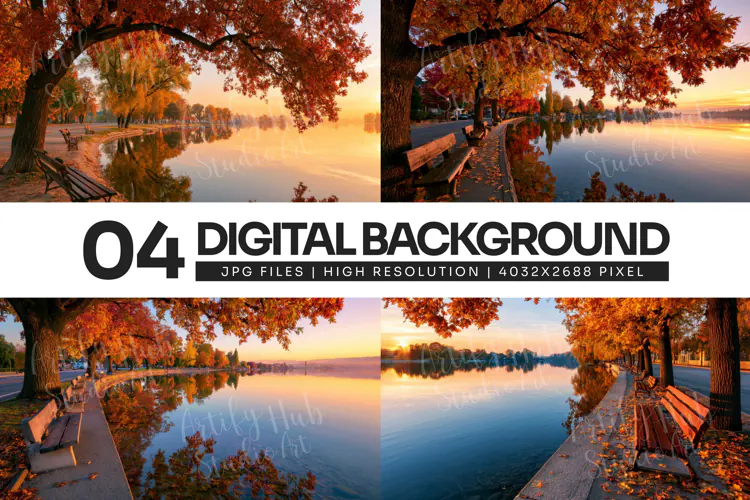 Autumn Lakeside Park Bench Background