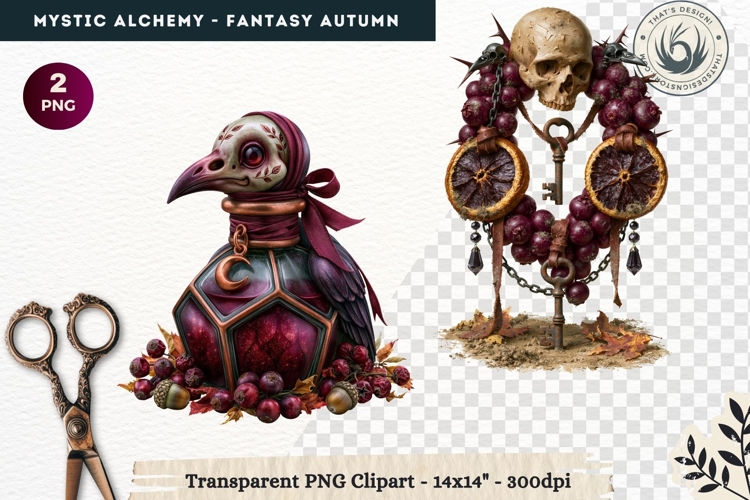 Gothic Witch Mystic Alchemy Clipart, Autumn Apothecary PNG