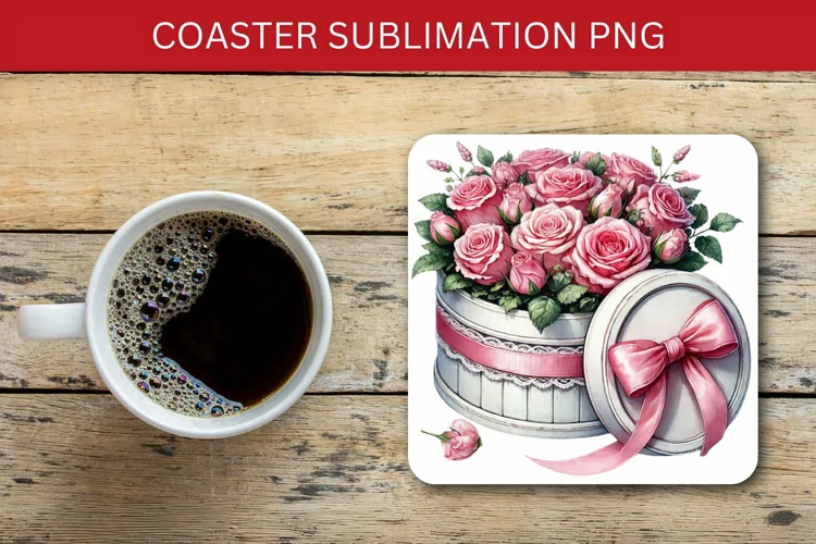 valentine square coaster - roses bucket
