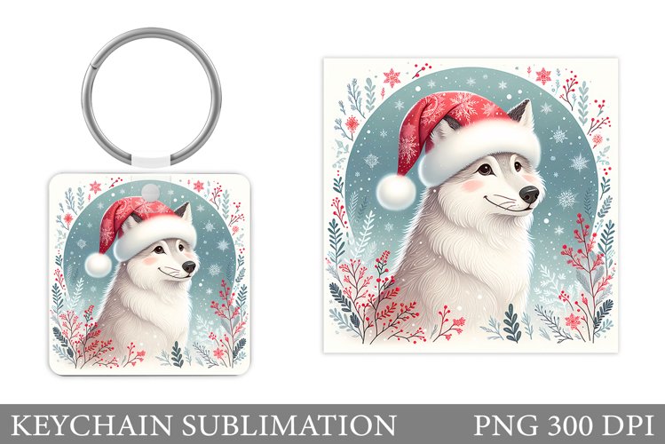 Christmas Wolf Keychain. Christmas Keychain Sublimation example image 1