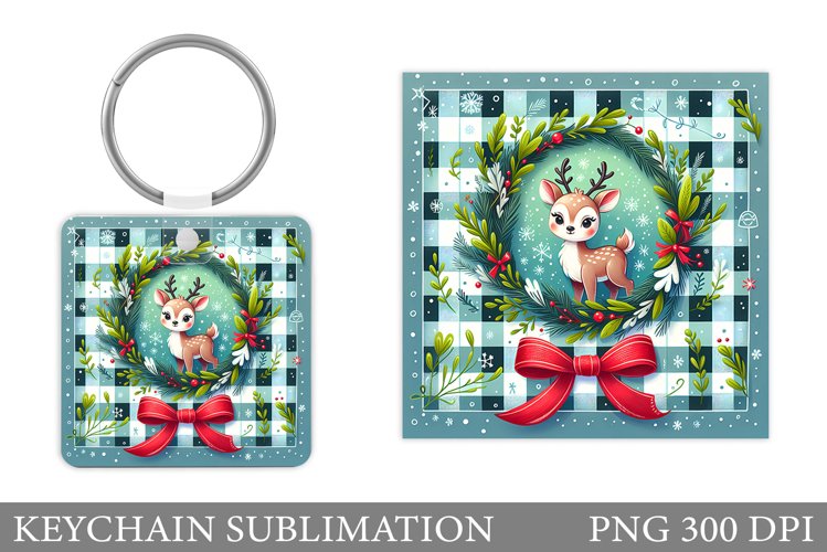Cute Deer Keychain Design. Christmas Keychain Sublimation