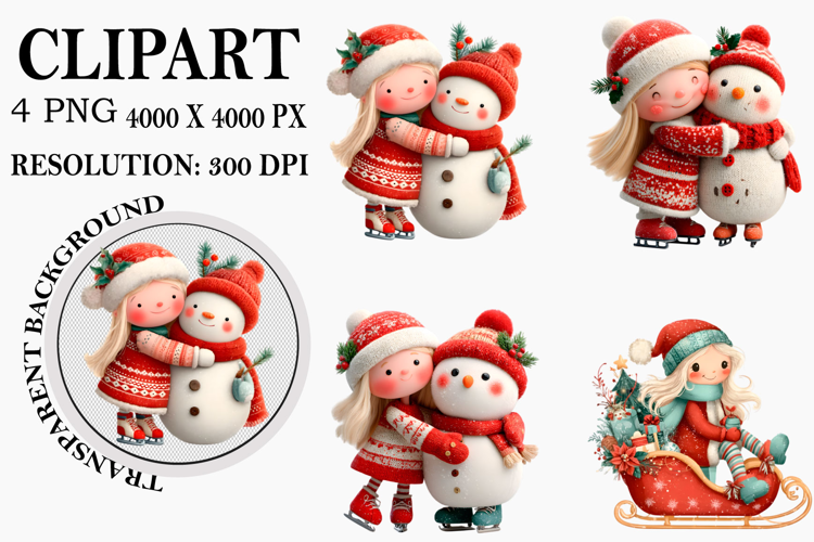Christmas Santa Girl Clipart Watercolor PNG
