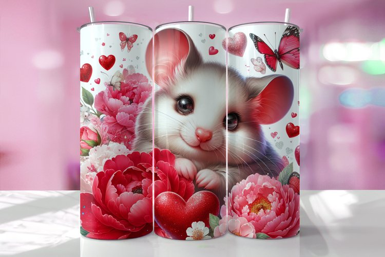 Valentines Day Mouse Tumbler Wrap Sublimation Design
