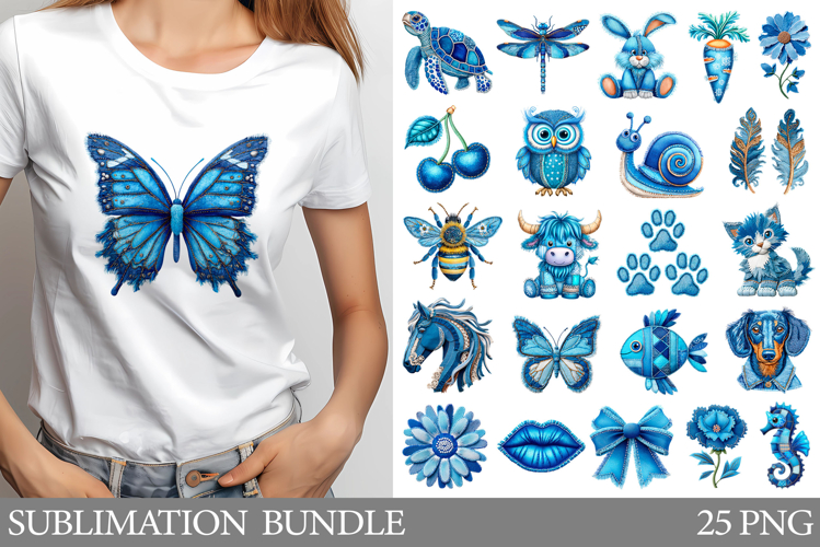 Denim Patchwork Sublimation Bundle. Denim Patchwork T-Shirt