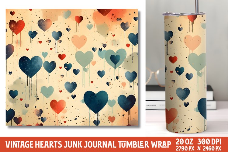 Vintage Hearts Junk Journal Tumbler Wrap