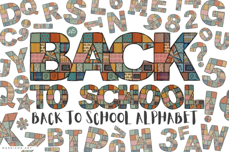 Patchwork Back To School Alphabet Clipart example image 1
