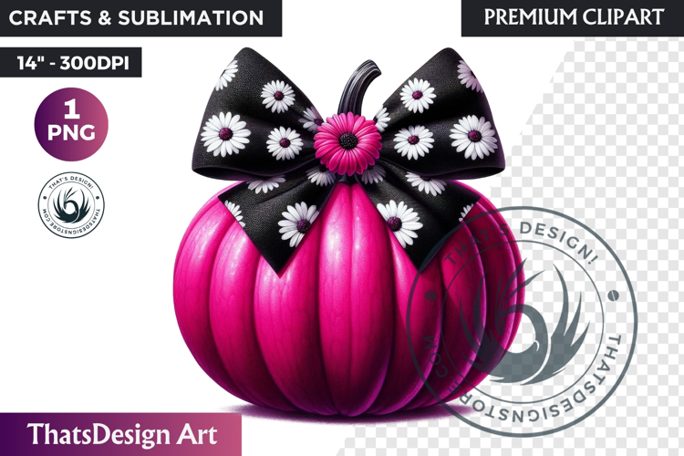 Floral Pink Coquette Pumpkin with bow PNG, Autumn Girly bow