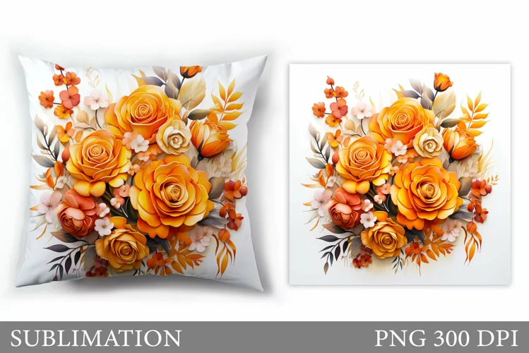 3D Flowers Pillow Design. Flowers Sublimation