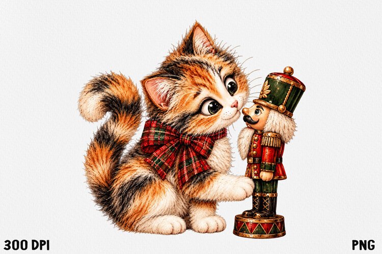 Cute Christmas Cat Clipart PNG | Whimsical Holiday Kitty example image 1