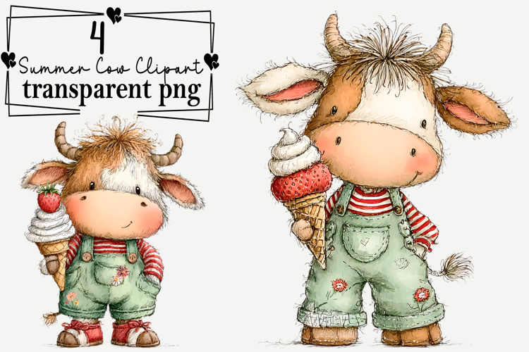 Watercolor Summer Cow Clipart Watercolor PNG example image 1