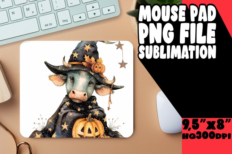 Adorable Halloween Cow Mouse Pad Art