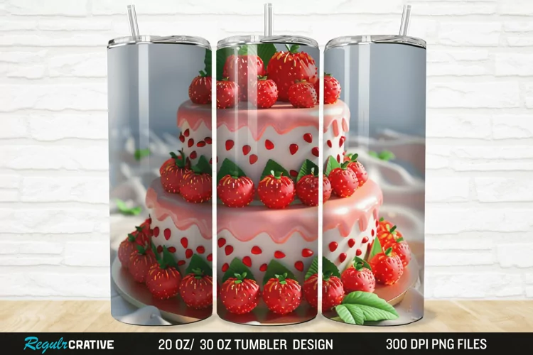 3D Strawberry Cake 20/30oz Skinny Tumbler