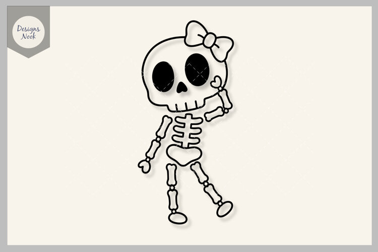 Cute Skeleton SVG, Skull with Bow SVG, Girly Halloween SVG example image 1