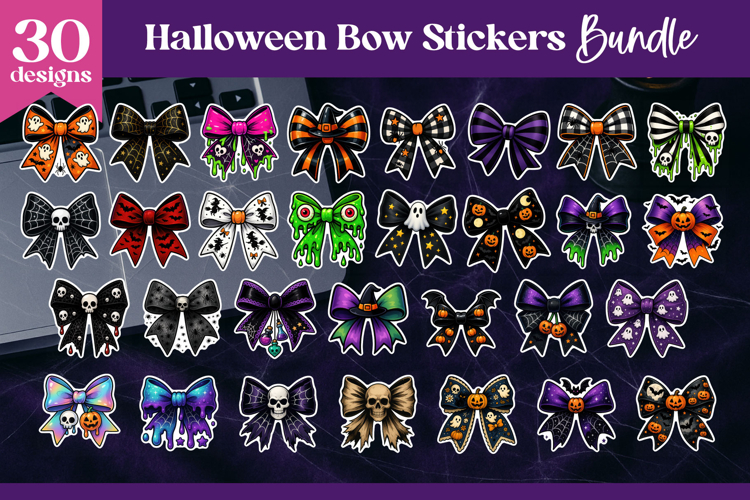 Halloween Bow Stickers Bundle | 30 Spooky Designs