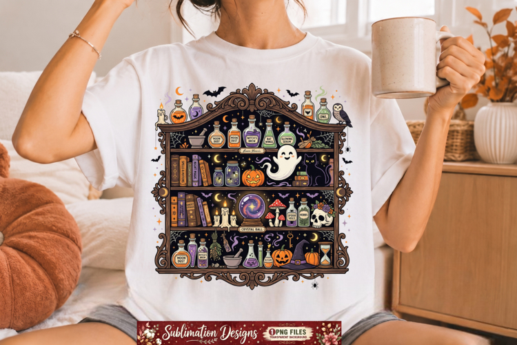Halloween Witch Bookshelf PNG Sublimation,Halloween png