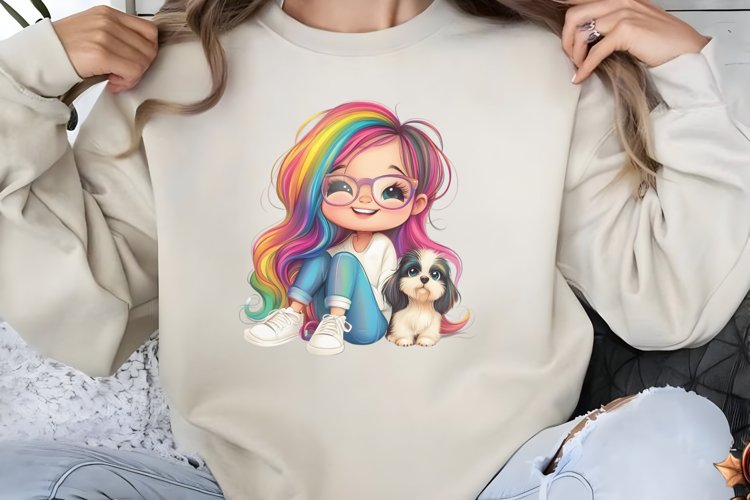 Colorful Girl Dog Clipart PNG