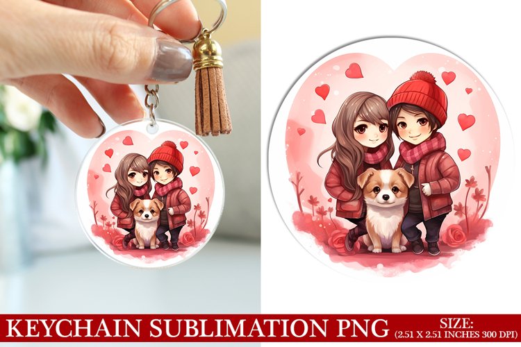 Dog Valentines Day Keychain Sublimation PNG Design