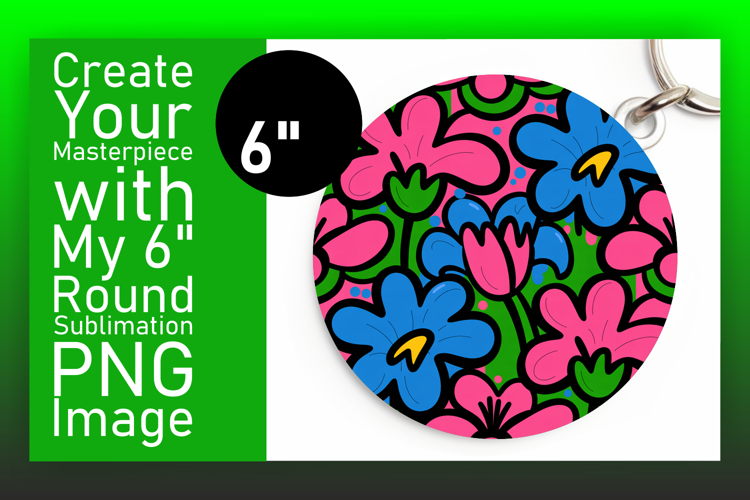 Creative Circle PNG Keychain Artwork , Flower Pattern