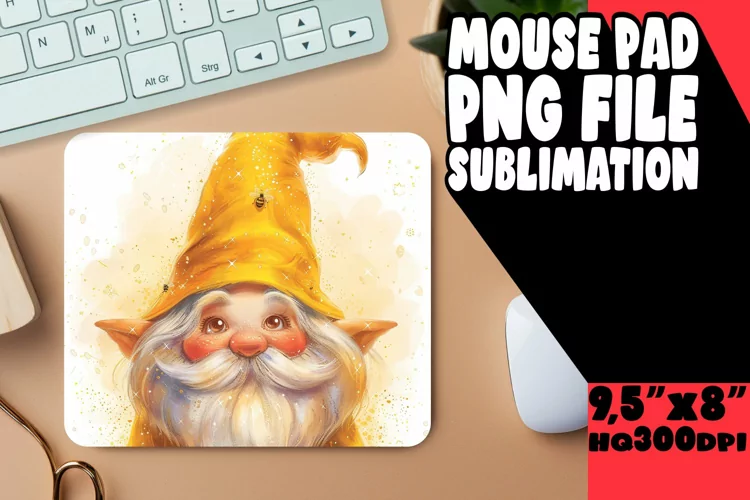 Cheerful Watercolor Gnome Mouse Pad Design