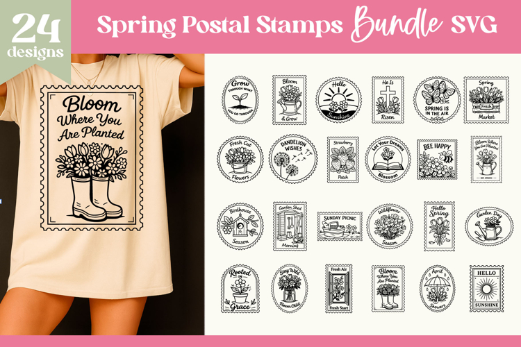 Spring Postal Stamps SVG Bundle | Vintage Floral Sublimation