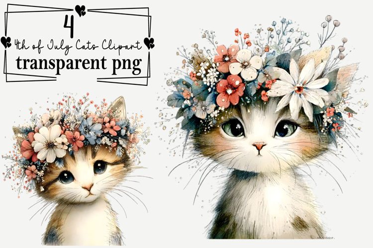 4th of July Cat PNG Clipart Watercolor PNG