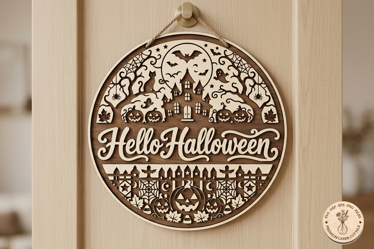 Hello Halloween Sign SVG | Haunted House Door Hanger