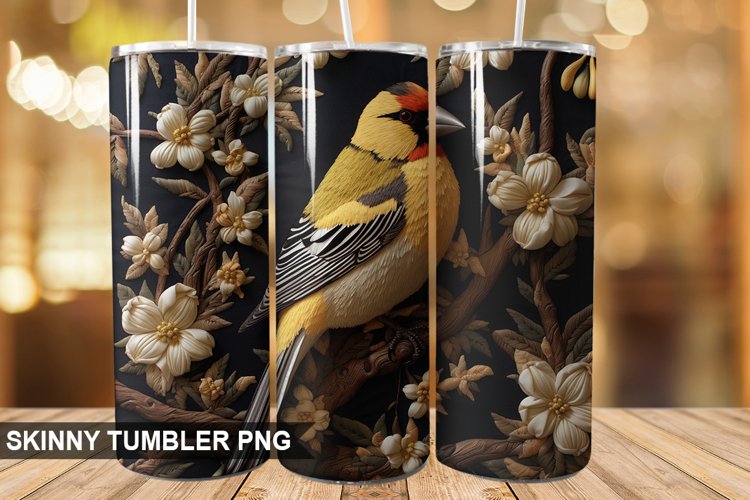 Embroidered Goldfinch Tumbler Design