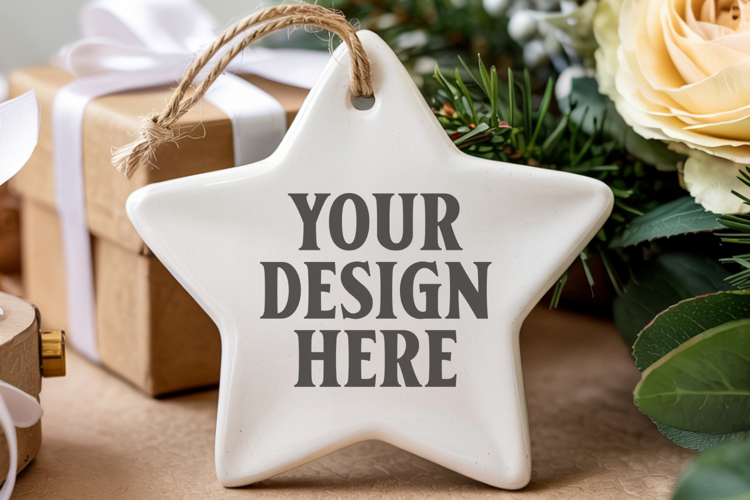 Christmas Star Ceramic Ornament Mockup | Holiday Star