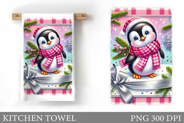 Cute Penguin Kitchen Towel. Christmas Kitchen Towel Design example image 1