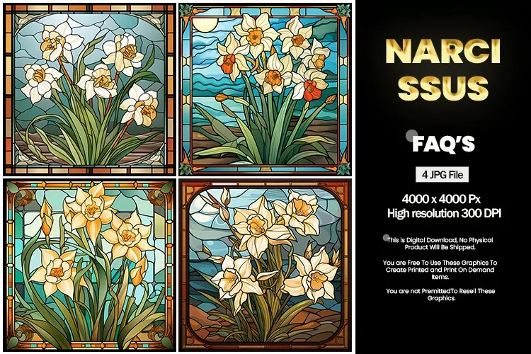 Stained Glass Narcissus Square Coaster - 04 Variations