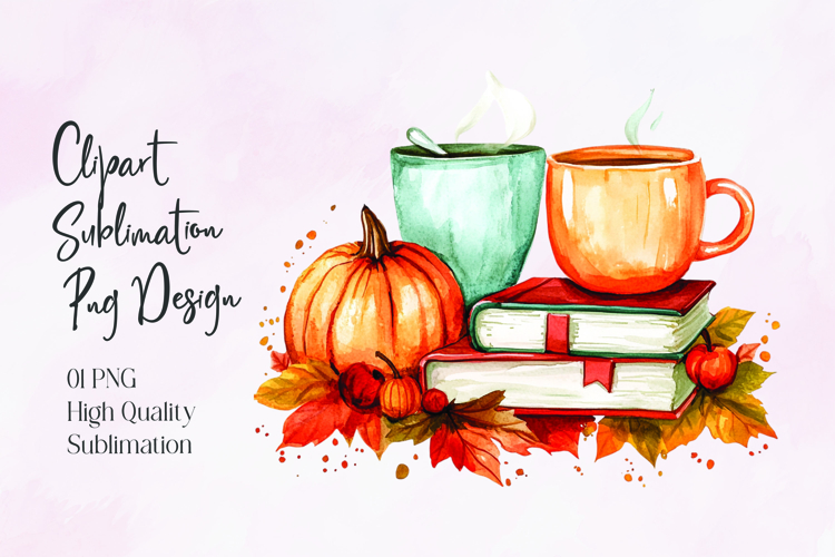 Pumpkin Books Coffee Autumn Sublimation PNG