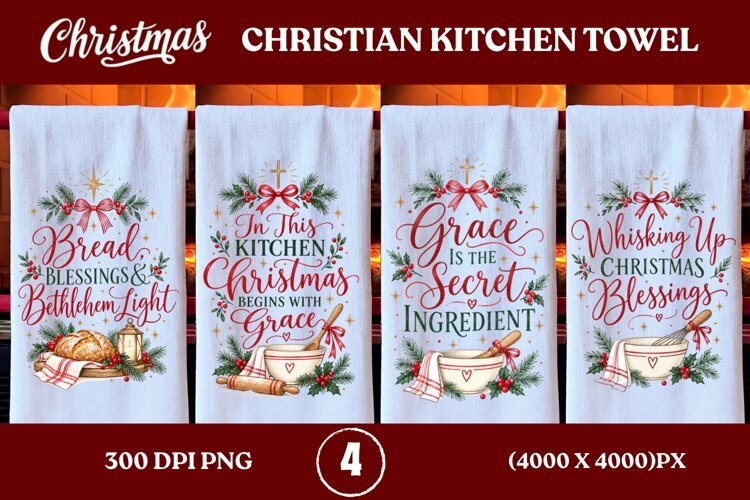 4 Christian Christmas Kitchen Towel PNGs, 4 Jesus Christmas example image 1