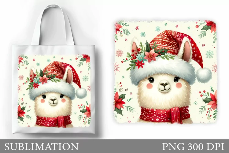 Christmas Lama Tote Bag. Christmas Tote Bag Sublimation