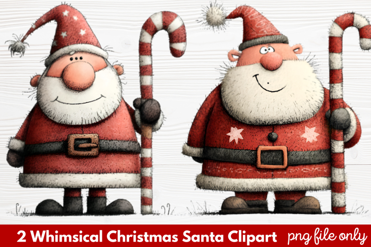 2 Whimsical Christmas Santa Clipart | Cute Santa PNG