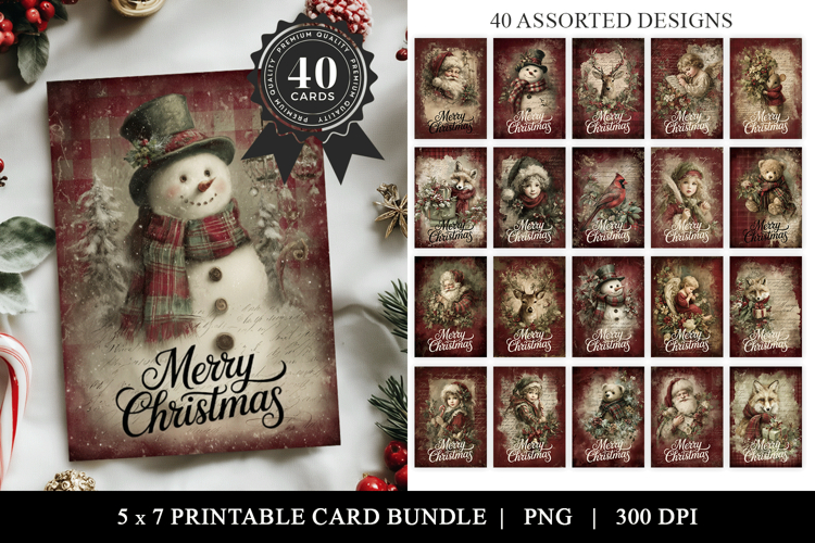 Vintage Christmas Card Bundle 40 Designs