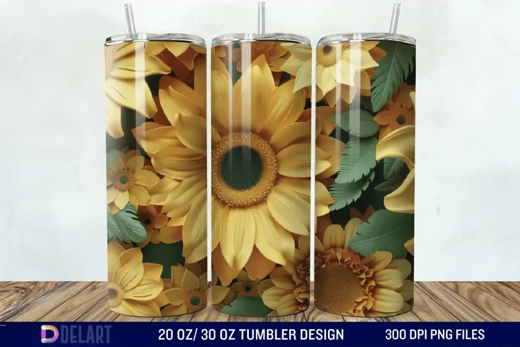 3d Sunflower floral Tumbler Wrap