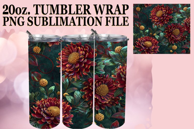 Summer Glitter Flower Pattern Tumbler Wrap - 20oz