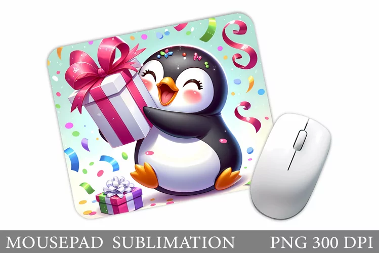 Cute Penguin Mouse Pad. Christmas Mouse Pad Design
