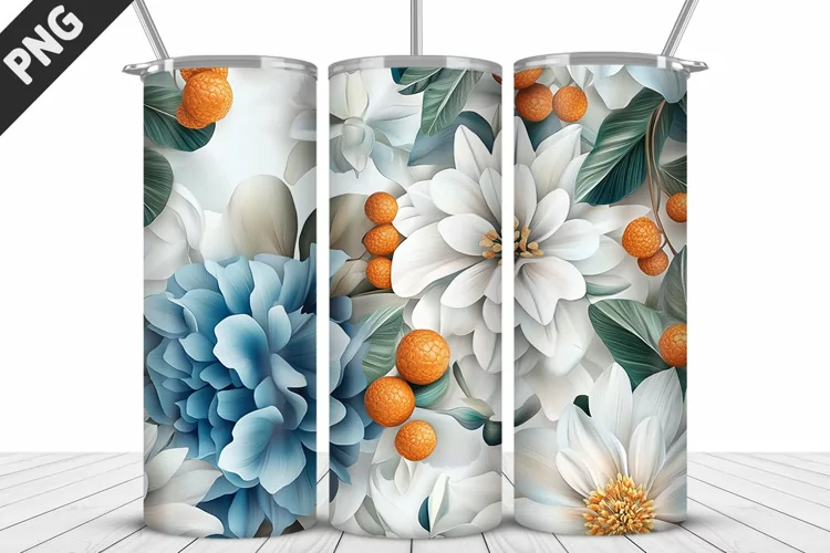 3D Daisy Flowers 20oz Tumbler Wrap | Sublimation Design