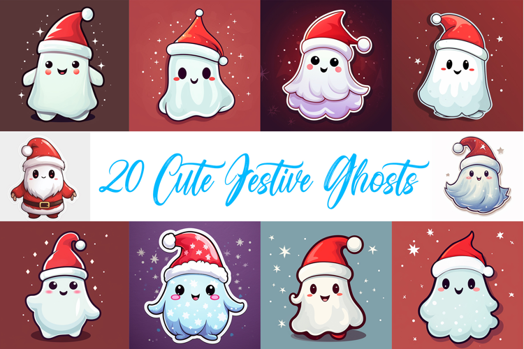 20 Christmas Ghost Cute Characters Festive Illustration JPG