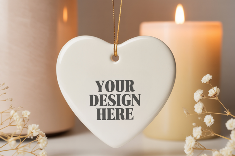 Christmas Love Heart Ornament Mockup | Holiday Hanging