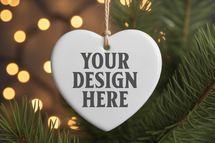 Christmas Heart Ornaments Mockup | Hanging Glass Heart Ornam
