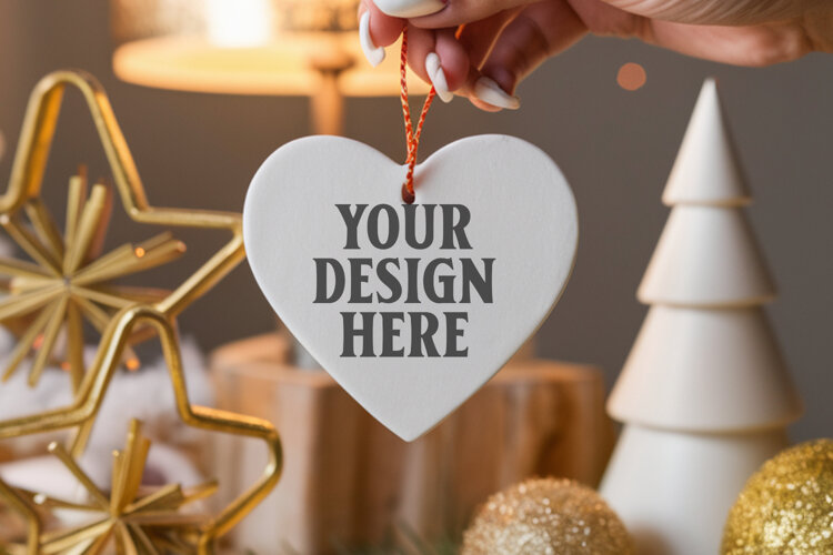 Holiday Love Heart Ornament Mockups | Romantic Christmas Tre example image 1